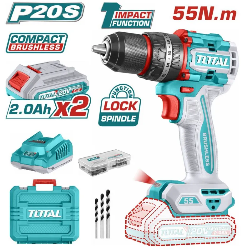 Taladro 55nm Inalámbrico Total + Maletín Baterías 2ah