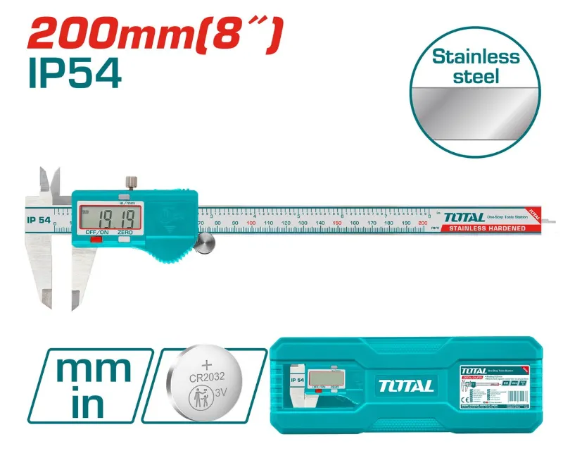 Calibre Digital Total Acero 200mm Ip54 Resiste Polvo