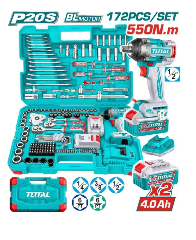Set 172 Piezas + Llave 550nm Dados, Puntas + 2 Baterías